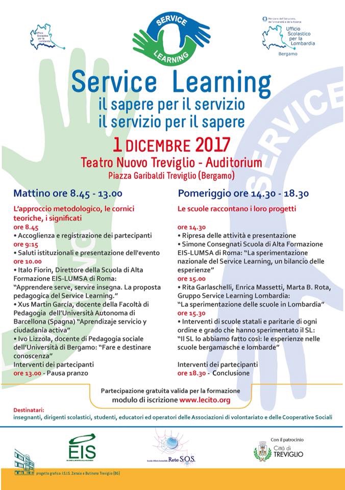 1 dicembre 2017 - Convegno SERVICE LEARNING, il sapere per il servizio, il servizio per il sapere.
