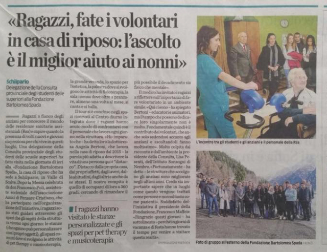 4 gennaio 2018- I giovani della Consulta di Bergamo incontrano gli anziani della casa di riposo di Schilpario