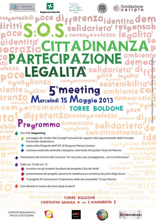 S.O.S Cittadinanza partecipazione e legalità, 5° meeting mercoledì 15 maggio Torre Boldone.